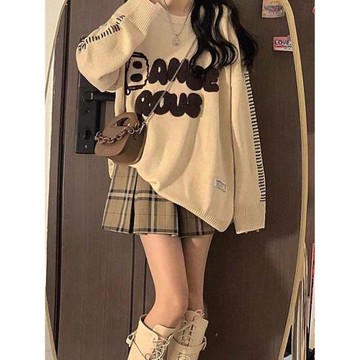 輕熟風套裝港味秋冬韓系高級感洋氣穿搭寬松毛衣女百褶短裙兩件套