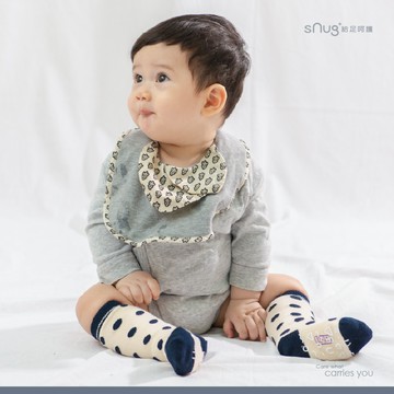 【兒童膝下襪-米白藍點】