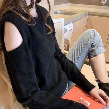 減齡長袖寬松藏肉毛衣外套針織衫