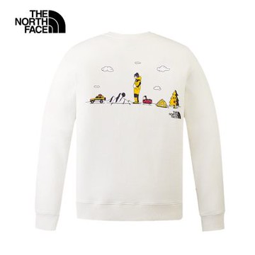 【The North Face 官方旗艦】【uncle belly】The North Face北面男女款白色趣味印花長袖大學T｜8HNFQLI