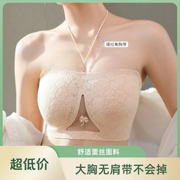 SSCP001_胖MM無肩帶不會掉聚攏大胸顯小無痕文胸掛脖美背抹胸式夏季文胸罩
