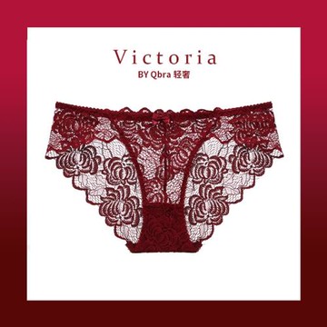 Qbra新款性感蕾絲大碼超薄透氣女士內褲中透明鏤空網紗低腰三角褲