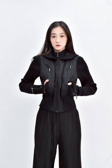 (S) 【德馨私服】epanouir針織長袖假兩件連帽黑色外套