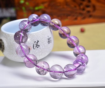 天然玻利維亞紫水晶圓珠手鏈  珠徑14mm 顏色喜人 時尚靚麗