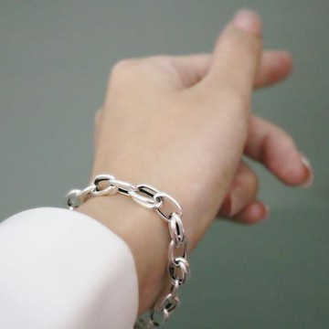 s925復古純銀橢圓形拼接手鏈女簡約大氣時尚百搭可diy小吊墜加長