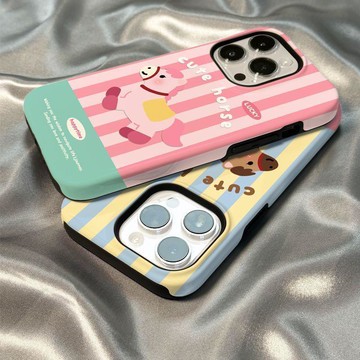 條紋小馬防摔iPhone17PROMAX手機殼16Plus蘋果15/14韓版二合一13