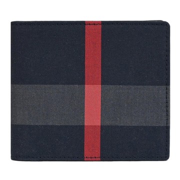 BURBERRY 格紋帆布對開式8卡短夾(深藍)