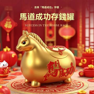 金馬存錢筒 馬到成功 馬年搪膠存錢罐 生肖馬造型 創意儲蓄罐 家居擺件禮品 储钱罐 存钱筒 可存可取防摔 交換禮物