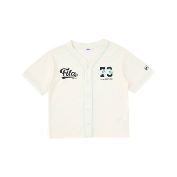 FILA KIDS 童短袖開襟T恤-米白 1TEA-4419-IV