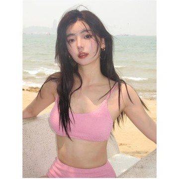 Vanliga分體比基尼女純欲風三件套性感泳衣胸聚攏罩衫度假bikini