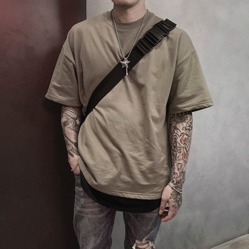 【AMERO】男女裝 圓領短袖T恤 素面 落肩款 情侶裝