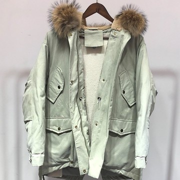 羽絨夾克連帽外套-貉子毛領抽繩休閒百搭女外套3色73wc11【獨家進口】【米蘭精品】