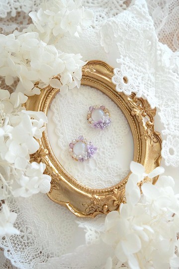 紫式 細工花月光花圈耳釘 八色