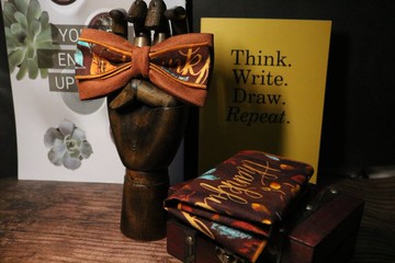 卡其色复古图腾领结口袋巾套装绅士商务蝴蝶结婚礼