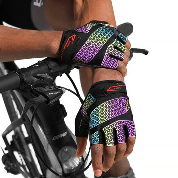 BOODUN博頓新款炫彩騎行手套半指 夜間反光自行車戶外手套防滑