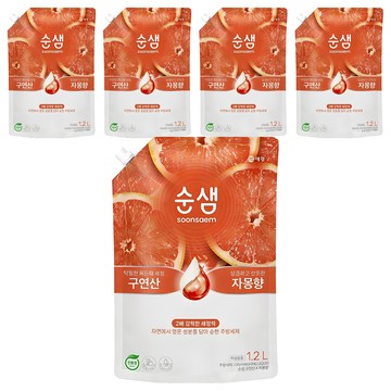 Soonsaem 檸檬酸蔬果碗盤洗潔劑補充包 葡萄柚香  1.2L  1入  5包