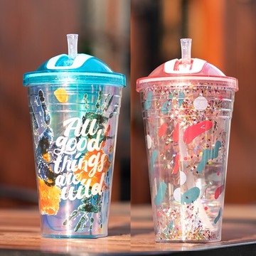 水杯女學生韓國清新可愛潮流ins風抖音網紅帶吸管杯塑料隨手杯子