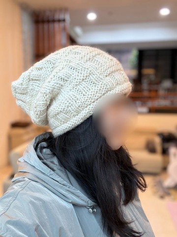 /精品/米白厚格堆堆帽冷帽細軟美麗諾羊毛帽純羊毛線手工編織半襯
