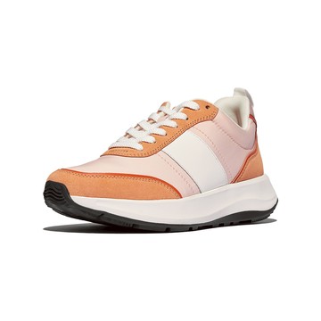 F-MODE FLOW 布料/麂皮/皮革厚底休閒鞋-桃色/黏土粉紅混色