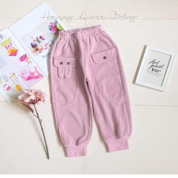 可愛木扣口袋翻蓋兔耳造型休閒褲 秋冬童裝 女童長褲 女童外出褲 女童褲子 秋冬長褲 秋冬休閒褲
