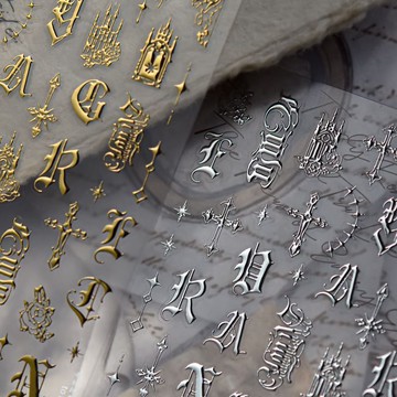 💐免運💐臺灣有貨💐可開票💐歐美復古哥特字母美甲貼紙tomoni暗黑十字架哥特印象金屬背膠指甲