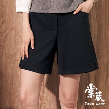 【TOWNWEAR棠葳】質感紋理羊毛短褲(中大尺碼/女下身/女下著/褲子/口袋/腰頭彈性/鑽飾)
