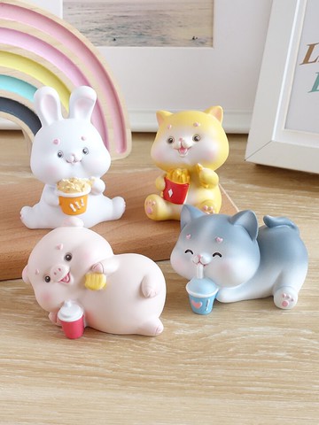 可愛貓咪擺件小狗豬動物汽車桌面ins創意網紅小新年禮物裝飾品