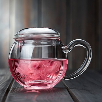 家用帶把茶水分離泡茶杯透明男女玻璃杯過濾喝水夏季帶蓋花茶杯子