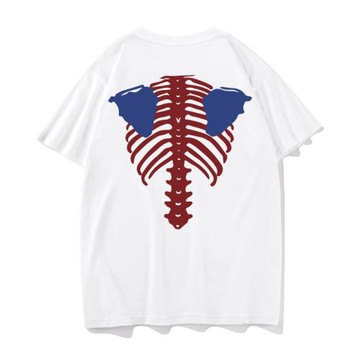 秀洛抖音同款衣服夏季男士短袖經典后背骨架半袖骨頭印花T恤衫潮