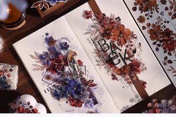 暮色  復古大花卉 PET 和紙膠帶 手帳拼貼