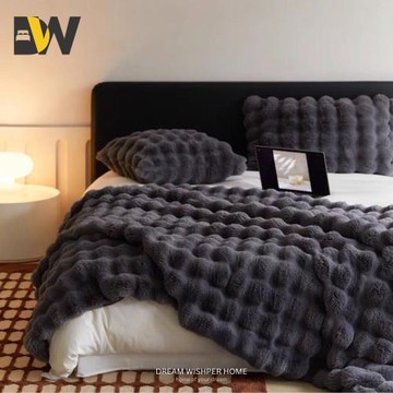 夢之語 托斯卡納兔毛泡泡毯x牛奶絨毛毯 (墨灰) 150X200cm-1入 毛毯 毯被 被子 法蘭絨 素色毯