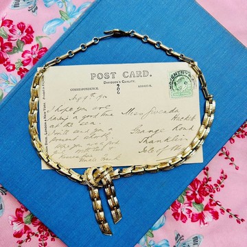 美國古董Coro簡約緞帶結飾鍍金項鍊