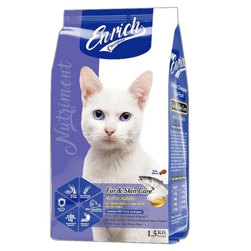 Enrich Champion 1歲以上成貓/全貓 活力亮毛護膚配方 貓糧 含Omega3、6 高膳食纖維 多種營養素 美味海鮮配方 1.5kg  鮭魚 + 膠原蛋白  1袋