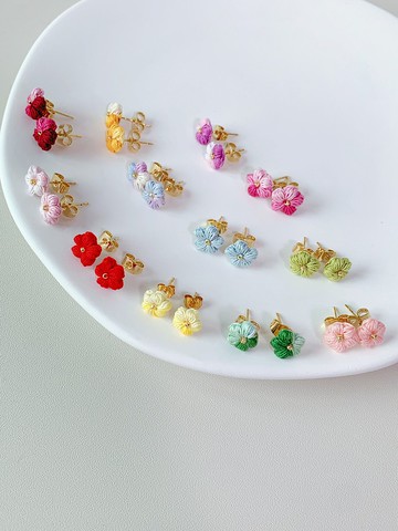 微鈎編織泡芙花耳環 II針織 鉤織