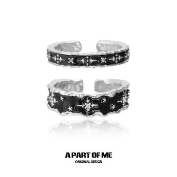 小眾設計925純銀黑色星星戒指開口可調高級感暗黑冷淡風情侶對戒