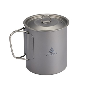 ATUNAS 單層鈦個人杯 750ML 折疊把手 附杯蓋 附收納袋 A1KTGZ15 (環保無毒/輕量耐用/登山露營/野外戶外餐具)