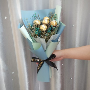 【KIRA與花花藝】ALWAYS金莎花束/五顆/水藍/乾燥花花束/情人節花束/畢業花束/生日禮物/情人節禮物