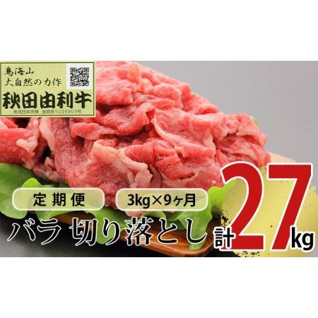 ふるさと納税 《定期便》9ヶ月連続 秋田由利牛 バラ切り落とし 3kg（1kg×3パック） 秋田県にかほ市