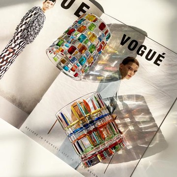 意大利手繪設計水晶輕奢玻璃杯復古ins風條紋格紋水杯威士忌酒杯