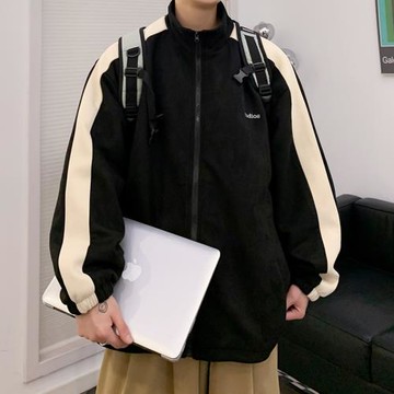 麂皮絨外套男美式復古重磅上衣春秋季潮牌寬松立領夾克休閑運動服