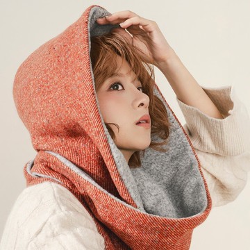AMBER 系列 - 秋綻 * 橘色 混織毛料 圍巾 連帽圍