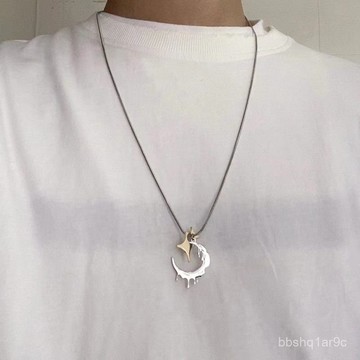 📿限時下殺📿輕奢融化月亮項鏈男個性女ins冷淡風鈦鋼吊墜百搭毛衣鏈配飾