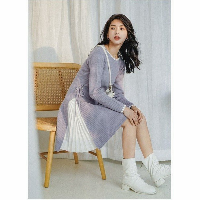 ワンピース レディース ワンピース 秋 ニット 長袖 ワンピース プリーツ 切り替え ニットワンピース 秋 体型カバー おしゃれ 通勤 Ol ウエスト両サイトリボン 通販 Lineポイント最大0 5 Get Lineショッピング