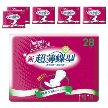 康乃馨 新超薄蝶型衛生棉 護翼型  夜用型(28cm)  14片  6包
