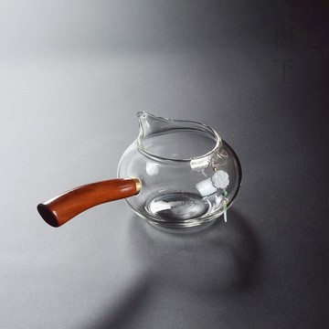 手工玉墜實木側把公道杯玻璃加厚小號公杯分茶器勻杯鑲銀線日式1入