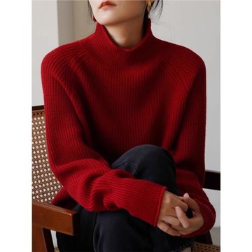 獨特紅色氣質半高領毛衣女款2025新款秋冬慵懶軟糯寬松高級感上衣