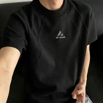 潮流百搭休闲上衣時尚宽松圆领印花短袖T恤半截袖男