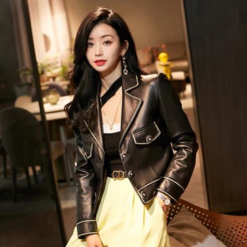 小香風真皮皮衣女短款2025新款綿羊皮小香小個子夾克機車外套