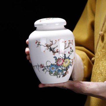 青花陶瓷茶葉罐德化陶瓷粉彩茶葉包裝大號茶盒密封儲物存茶罐