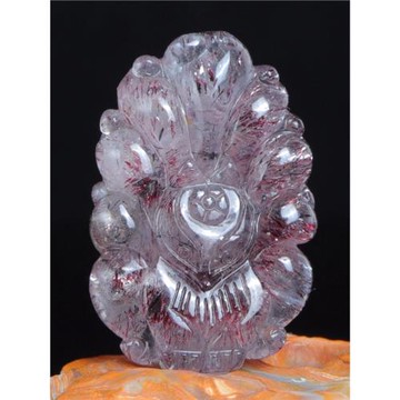 天然超七吊墜項鏈三輪骨干水晶雕刻狐貍掛件女款飾品情人節禮物